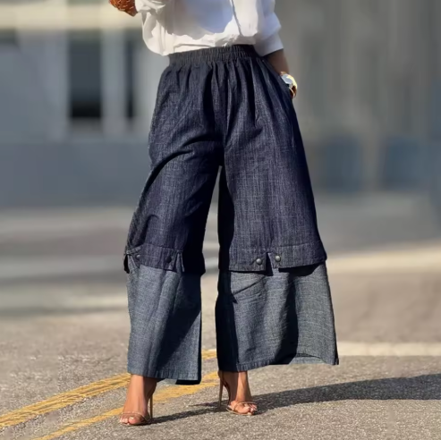 Summer Vintage Denim Jean Pants with Elasticity Loose Wide Leg Bottoms Mid Waist Logo Posing JB 20250904 Jianbian